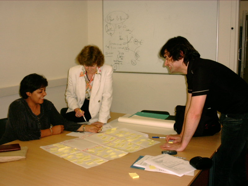 A picture of the sub-group working out the priorities for their work with researcher Andy Gibson. Link to Children and Young People group